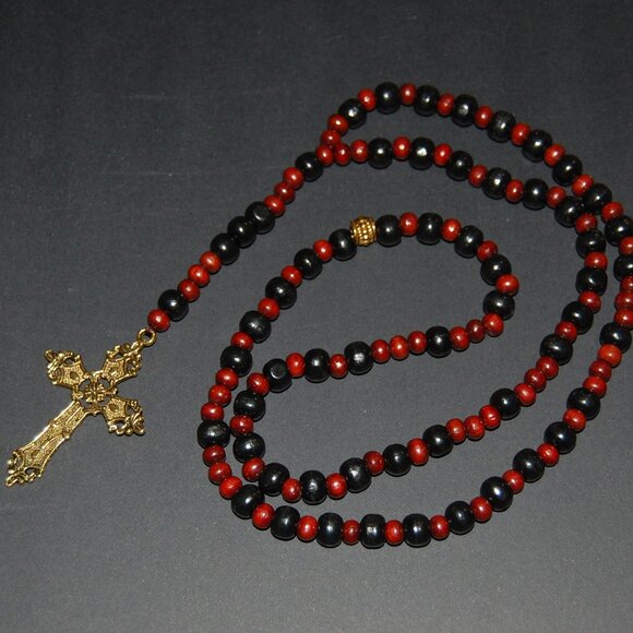 Rosary Necklace,Wood Rosary Necklace,Cross Necklace,Wooden Beaded Necklace - Picture 1 of 3